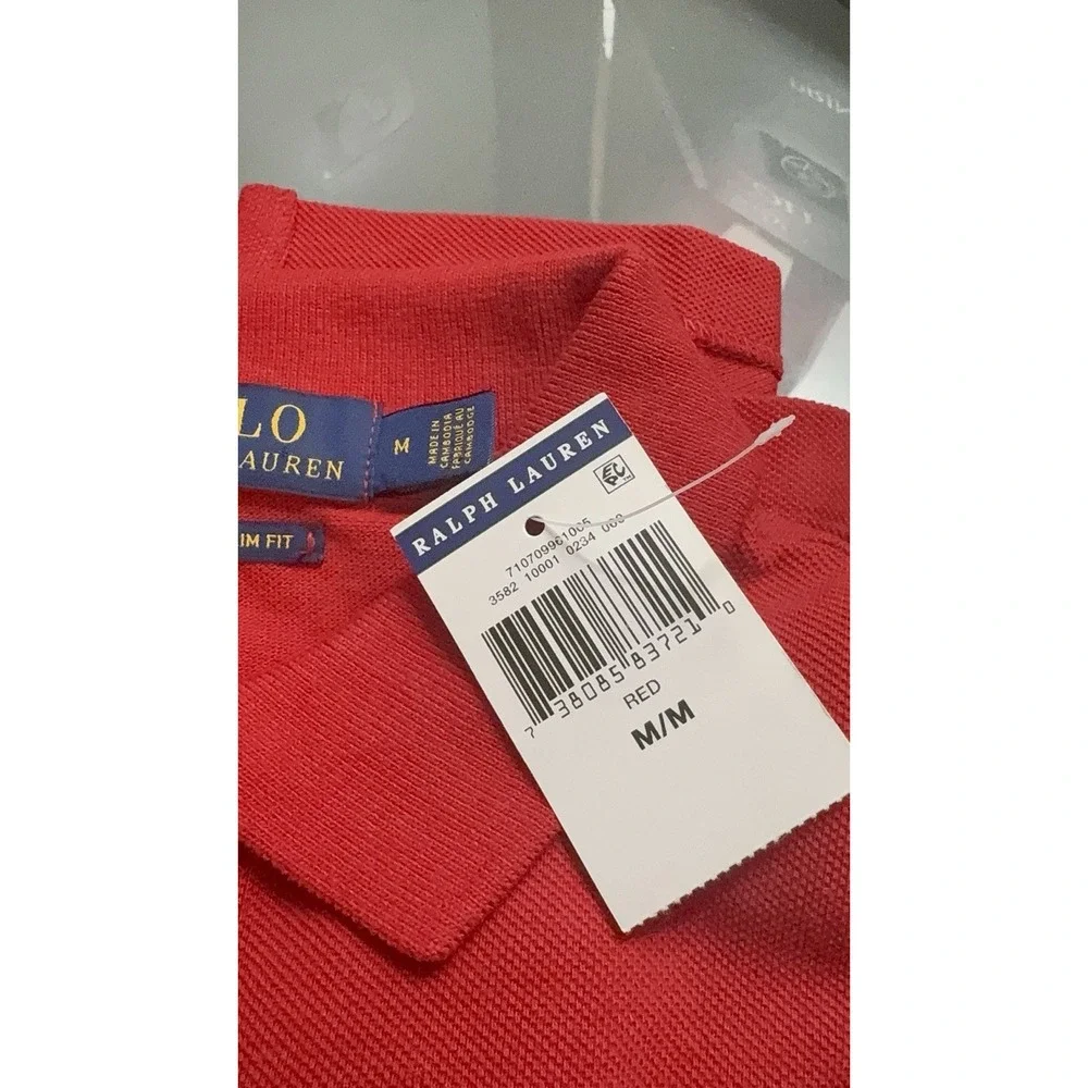 NWT Polo Ralph Lauren Big Pony Crest Mens M Red Polo Shirt Custom Slim Fit